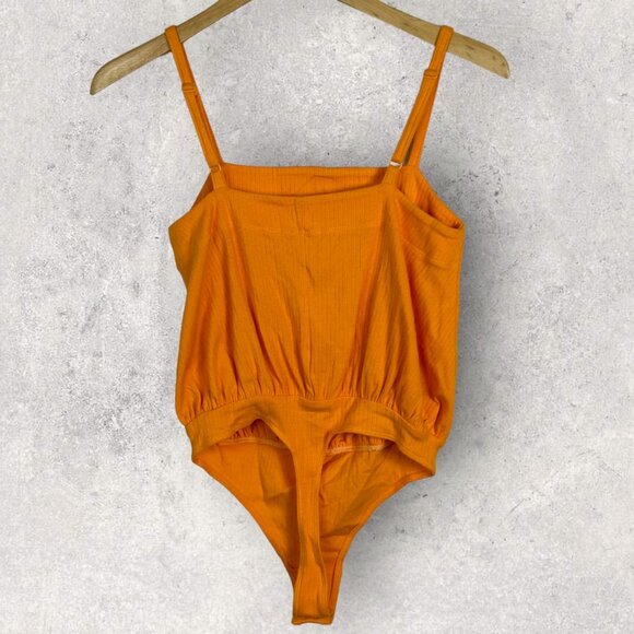 NWT Free People Marissa Bodysuit Tangerine Size XS Orange Square Neck Thong New - Picture 13 of 14